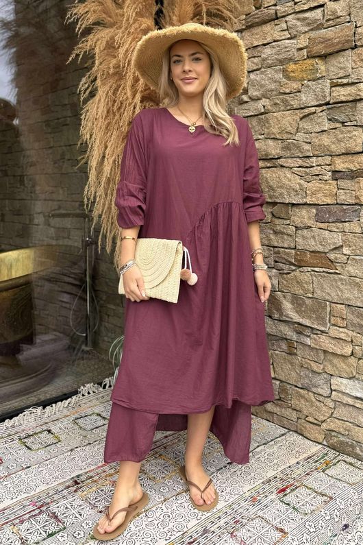 Made in Italy Purdy Pure Cotton Smock Dress Beetroot